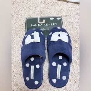 Laura Ashley Navy and White Polka Dot Slippers
